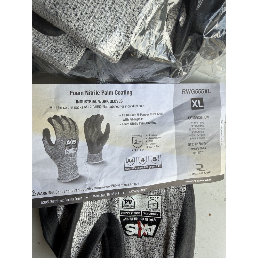 12 Pack Radians AXIS A4 Cut Protection Work Gloves XLarge RWG555XL - Picture 2 of 4